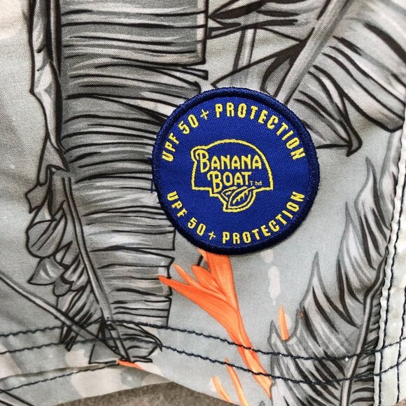 Banana Boat Swim Trunks Mens 2XL UPF 50 Gray Palm Print Tropical Hawaiian - Picture 7 of 12
